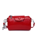 Retro red cylindrical crossbody bag in gloss leather with silver balloon dog charm - Red