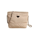 Chic beige nylon shoulder bag featuring quilted texture and a chain strap on white background - Off White