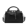 Elegant black lychee grain leather handbag with silver studs and detachable strap - Black