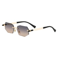 Chic rimless geometric sunglasses with gold bridge and black and beige temple arms - C7 Beige Black Grey Orange