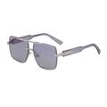 Silver square double-bridge sunglasses with purple gradient lenses for men - Silver Frame Light Gray Blue