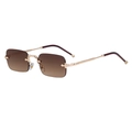 Lunettes de soleil rectangulaires sans monture à dégradé marron et branches dorées - Monture Dorée Gris Brun (C3)