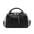 Klassische schwarze Boston Bag aus strukturiertem Leder mit Nieten und Griffen - Schwarz