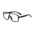 Fashion square sunglasses for men featuring a black frame and bold red temple accents - Black Frame Anti-Blue Light Clear Lens (C7)