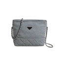 Chic grey quilted bucket bag with chain strap and triangular metal plaque detail - Blue