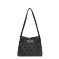 Graue Beuteltasche aus Stoff mit schwarzen Punkten und silbernem Bogen-Anhänger - Grau Polka Dot Schleife