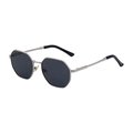 Octagonal silver metal sunglasses with dark gray lenses and minimalist geometric frame - Nickel White Frame Full Gray Lens