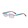 Square gold metal sunglasses with purple gradient lenses and colorful temple tips - Gold Frame Transp Green Red Legs Gradient Purple (C5)