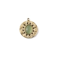 Golden round pendant with light green natural stone inlay and sunburst texture - Gold with Green Stone