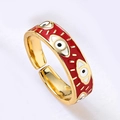 Verstelbare gouden ring met levendig rood emaille en boze oog-patroon voor dames - Rood