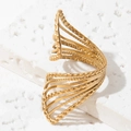 Anello aperto vintage francese a più strati dorato con delicate linee di perline - Oro (A4698)