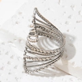 Anello a spirale argento a più strati con bordi perlati e finitura lucida - Colore Acciaio (A4699)
