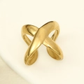 Anello minimalista in acciaio inossidabile dorato con design irregolare a forma di X - Croce a X (A4578) / Oro
