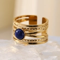 Mehrlagiger vergoldeter Edelstahlring im Vintage-Stil mit blauem Lapislazuli-Stein - Blauer Stein (A4649)