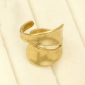 Polished gold adjustable ring with irregular wavy texture and minimalist open band design - Irregular Open Ring - Gold