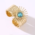 Anello bohémien dorato con pietra turchese e fascia martellata aperta regolabile - Pietra Naturale Blu / Oro