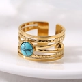 Goldener mehrlagiger offener Ring mit Türkisstein und Vintage-Metalltextur für Damen - Türkis (A4646)