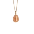 Collar de cruz con colgante de cuarzo rosa pulido e incrustación de metal dorado - Naranja
