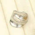 Minimalist wide band silver irregular liquid metal ring with high polished finish - Irregular Open Ring - Steel Color