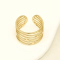 Anello aperto irregolare traforato moderno in finitura dorata con linee geometriche - Anello Aperto Cavo Largo / Oro