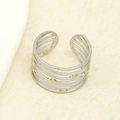 Anello regolabile minimalista in acciaio inossidabile multistrato traforato colore argento - Anello Aperto Cavo Largo / Color Acciaio