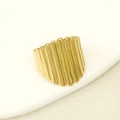 Adjustable 18k gold irregular geometric ring with vertical pleated texture - Wide Vertical Striped Open Ring - Gold