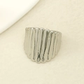 Silver geometric wide ring with textured crumpled surface in 18k stainless steel - Wide Vertical Stripe Open Ring - Steel Color