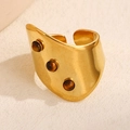 Bague vintage française ajustable dorée avec anneau irrégulier et trois pierres naturelles - Œil de Tigre Brun (A4636)