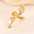 Snake shape gold plated titanium ring with pink natural stone and small crystal - Rose Quartz Style
