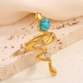 Snake-shaped gold 18K plated steel ring with round turquoise and zircon stone inlay - Blue Turquoise Style