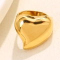 Polierter klobiger Gold-Herzring mit verstellbarem minimalistischem offenem Band aus Edelstahl - 3D Herz Stil (A4703)