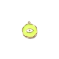 Fluorescent green evil eye pendant in polished stainless steel with enamel finish - Round Green Eye Pendant