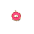 Evil eye pendant charm in gold-plated stainless steel with vibrant pink enamel inlay - Round Rose Red Eye Pendant