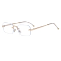 Lunettes de soleil rectangulaires sans monture dorées avec verres teintés bleus élégants - Or Anti-Lumière Bleue (C7)