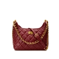 Borsa a secchiello in pelle trapuntata rosso scuro con catena dorata e chiusura - Grande / Rosso