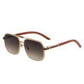 Square gold metal sunglasses with wood grain temples and gradient brown lenses - Light Coffee Gold Frame Brown Gray Lenses (C3)