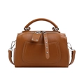 Brown lychee leather Boston handbag with double zippers and silver studs decoration - Brown