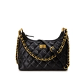Elegante borsa a secchiello trapuntata nera con catena dorata e tracolla in pelle - Grande / Nero
