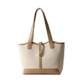 Elegante borsa tote bianco panna con spalline in pelle marrone e fibbia oro - Bianco Sporco