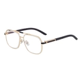 Square gold metal sunglasses with double bridge and dark wood grain texture temples - Gold Frame Clear Lenses Blue Coating (C5)