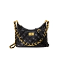 Borsa hobo trapuntata nera con tracolla a catena dorata e chiusura a scatto - Nero Piccolo
