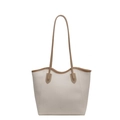 Bolso tote beige chic en cuero granulado con asas marrones y diseño de borde ondulado - Blanco