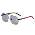 Vintage silver metal square sunglasses with gradient lenses and reddish wood grain temples - Light Metallic Frame Blue Coating (C6)