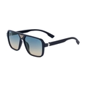 Square black sunglasses featuring blue yellow gradient lenses and gold bridge detail - C3 Glossy Black Frame Gold Points Green Yellow Gradient Lens