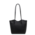 Bolso tote negro clásico con borde ondulado y correas largas en cuero granulado - Negro