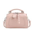 Pink lychee grain leather handbag with U-shaped stitching and dual silver zippers - Pink