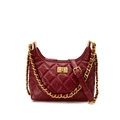 Borsa a secchiello trapuntata rosso scuro in pelle con catena d'oro e chiusura in metallo - Piccolo / Rosso