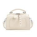 Elegant off-white lychee texture leather handbag with silver hardware and shoulder strap - Off White