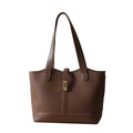 Borsa tote marrone in pelle grana litchi con spalline lunghe e fibbia dorata - caffè
