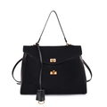 Sac à main rétro en daim noir avec boucles dorées et bandoulière réglable - Grand / Noir